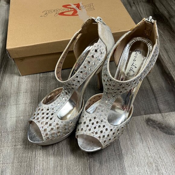 Bonnibel Trio Marlyn Open Toe High Stilleto Heel Shoes Silver Women’s Size 9 - Picture 1 of 11